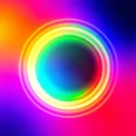 An abstract artistic representation of color theory in television display technology, featuring vibrant RGB light waves blending into a smooth gradient spectrum, subtle pixel patterns forming a circular mandala-like structure, soft glowing edges, and a futuristic yet minimalist aesthetic with no text or labels