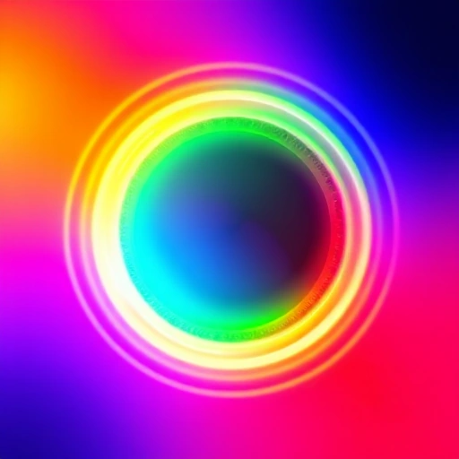 An abstract artistic representation of color theory in television display technology, featuring vibrant RGB light waves blending into a smooth gradient spectrum, subtle pixel patterns forming a circular mandala-like structure, soft glowing edges, and a futuristic yet minimalist aesthetic with no text or labels