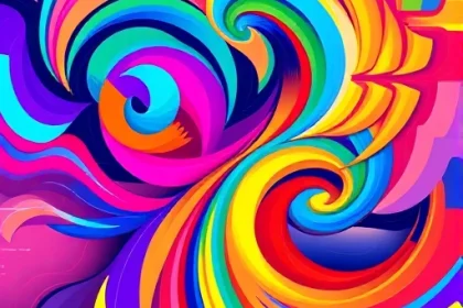 A vibrant, colorful abstract composition inspired by TVIColor, featuring dynamic swirls and geometric shapes in bright, saturated hues, with a modern and energetic aesthetic, smallHQ