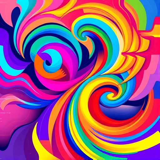 A vibrant, colorful abstract composition inspired by TVIColor, featuring dynamic swirls and geometric shapes in bright, saturated hues, with a modern and energetic aesthetic, smallHQ