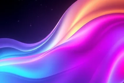 A vibrant, high-resolution abstract composition showcasing the beauty of TVIColor through flowing gradients of luminous cyan, magenta, and gold hues blending seamlessly like liquid light, with subtle prismatic refractions and soft glowing particles suspended in a dark cosmic background, evoking a sense of digital elegance and chromatic harmony