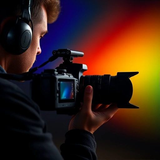 A professional photographer holding a high-end camera, adjusting color settings on a sleek digital interface with vibrant, accurate color gradients floating in the air around them, symbolizing mastery of TVIColor technology, modern studio lighting, shallow depth of field, ultra-detailed, 8K resolution