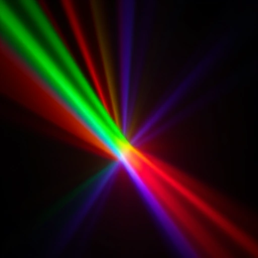 A vibrant, abstract representation of color theory in television technology, featuring overlapping RGB light beams forming a radiant spectrum against a deep black background, with subtle glowing pixels and soft lens flares suggesting CRT and OLED displays, evoking the elegance and precision of TVIColor's color reproduction