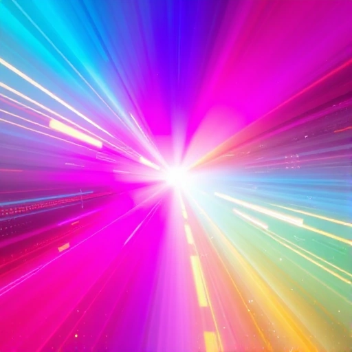 A vibrant, high-energy abstract composition representing the power of TVIColor: swirling gradients of electric cyan, magenta, and gold light radiating from a central point, with dynamic light trails and subtle pixel-like particles suggesting digital color transformation, evoking innovation and visual impact in a futuristic display environment