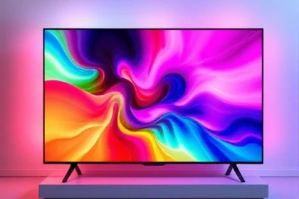A vibrant, high-quality illustration of a modern television screen displaying vivid, lifelike colors with rich contrast and sharp detail, surrounded by subtle glowing light effects to emphasize superior color accuracy and immersive viewing experience, minimalist background with soft gradients, no text, no logos, no UI elements, purely visual focus on color excellence