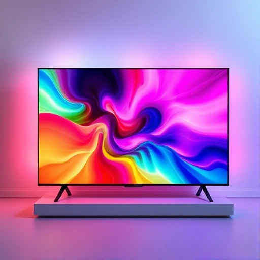 A vibrant, high-quality illustration of a modern television screen displaying vivid, lifelike colors with rich contrast and sharp detail, surrounded by subtle glowing light effects to emphasize superior color accuracy and immersive viewing experience, minimalist background with soft gradients, no text, no logos, no UI elements, purely visual focus on color excellence