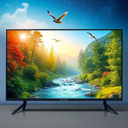 A vibrant, high-resolution illustration of a modern flat-screen TV displaying a dynamic, lifelike scene of nature—such as a sunlit forest with birds flying, a flowing river, or a starry night sky—to symbolize bringing life to the screen, with realistic colors and depth, centered composition