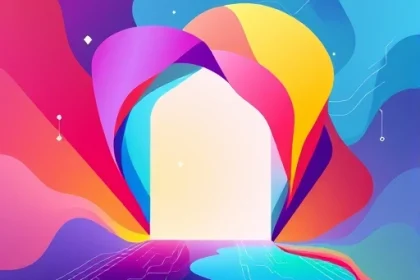 A vibrant, abstract digital artwork representing creativity and technology, featuring colorful geometric shapes, flowing gradients, and subtle circuit-like patterns forming a dynamic gateway or portal, symbolizing the fusion of art and innovation, with a modern, clean aesthetic and no text or letters