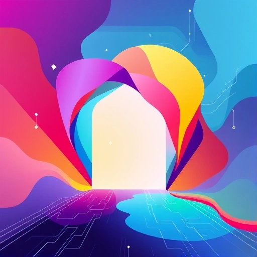A vibrant, abstract digital artwork representing creativity and technology, featuring colorful geometric shapes, flowing gradients, and subtle circuit-like patterns forming a dynamic gateway or portal, symbolizing the fusion of art and innovation, with a modern, clean aesthetic and no text or letters
