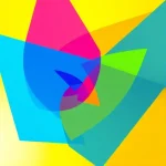 A vibrant, abstract composition of overlapping geometric shapes in bold, saturated colors — electric blue, hot pink, lime green, and golden yellow — radiating outward from a central point, with soft gradients and subtle light flares to suggest energy and creativity, evoking the feeling of dynamic design innovation