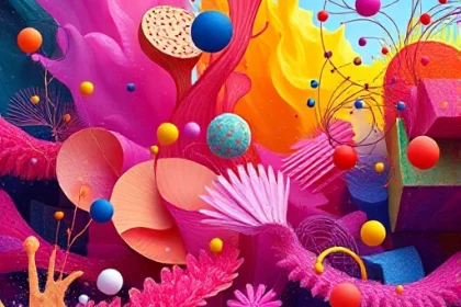 A vibrant and colorful scene showcasing the creative capabilities of TVIColor. The image should depict a variety of artistic elements such as abstract shapes, patterns, and textures, all rendered in a harmonious and visually appealing manner. The composition should be dynamic and engaging, highlighting the versatility and creativity that TVIColor brings to digital art.