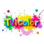 A vibrant, abstract composition featuring colorful paint splatters and gradients forming the letters 'TVIColor' in a playful, modern font, surrounded by geometric shapes and soft light flares, evoking creativity and digital artistry