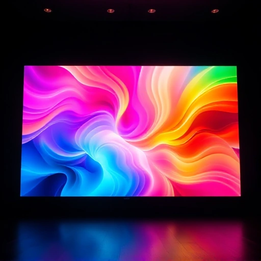 A vibrant, colorful television screen displaying a dynamic abstract pattern of swirling rainbow hues, soft gradients, and glowing light trails, evoking a sense of visual delight and digital artistry, centered in a dark room with subtle ambient reflections, ultra-high detail, 8K resolution, cinematic lighting