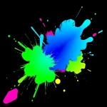 A vibrant, modern graphic design showcasing bold, colorful abstract shapes and gradients inspired by TVIColor, with dynamic splashes of electric blue, neon pink, and lime green forming a futuristic pattern on a dark background, suggesting creativity and energy, no text or logos visible