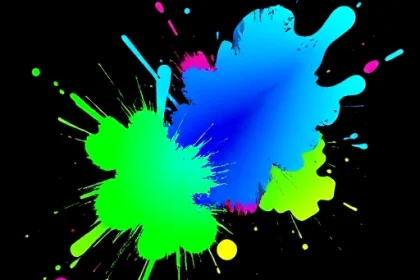 A vibrant, modern graphic design showcasing bold, colorful abstract shapes and gradients inspired by TVIColor, with dynamic splashes of electric blue, neon pink, and lime green forming a futuristic pattern on a dark background, suggesting creativity and energy, no text or logos visible