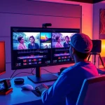 A professional digital illustration of a person mastering TVIColor techniques, showing vibrant color grading workflow on a high-resolution monitor with split-screen before/after video frames, color wheels, scopes, and cinematic lighting effects, in a modern editing suite with subtle ambient glow, ultra-detailed, 8K quality
