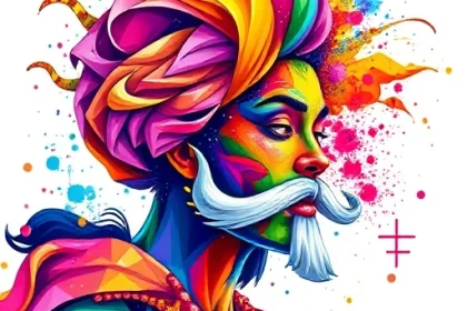 A vibrant, modern digital artwork showcasing a dynamic transformation of traditional art into vivid, colorful digital pieces, with a sleek TVIColor logo subtly integrated in the background, emphasizing creativity and innovation in art