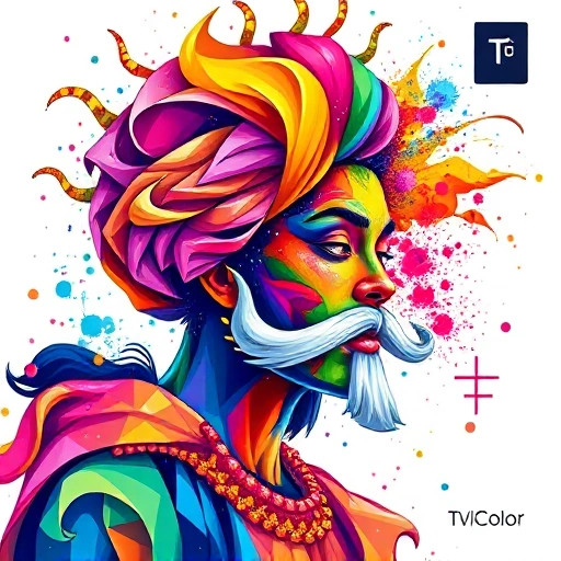 A vibrant, modern digital artwork showcasing a dynamic transformation of traditional art into vivid, colorful digital pieces, with a sleek TVIColor logo subtly integrated in the background, emphasizing creativity and innovation in art