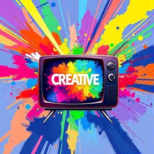 A vibrant, abstract illustration of a colorful TV screen radiating creative energy, with paint splashes, light beams, and geometric patterns emerging from it, symbolizing creativity and inspiration, modern digital art style, high detail, no text or letters