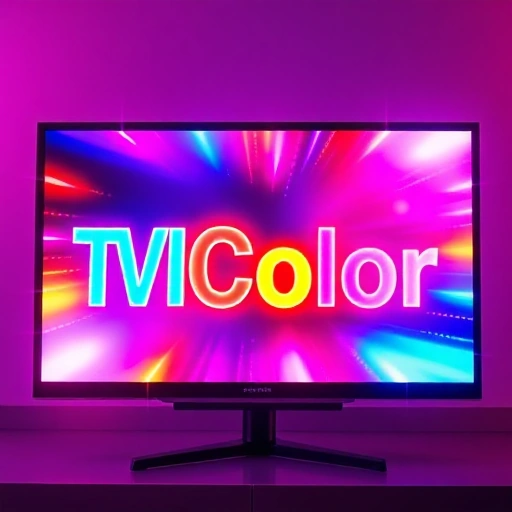 A vibrant, futuristic television screen displaying the bold text 'TVIColor' in dynamic, glowing colors with abstract light patterns and digital effects, symbolizing the power of vivid color technology in broadcasting, smallHQ