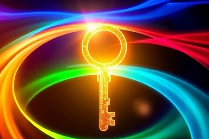 A vibrant, abstract representation of success through color: a central glowing golden key made of light, surrounded by swirling ribbons of deep blue, emerald green, and radiant crimson, forming a dynamic, harmonious color spectrum that radiates outward like energy waves, symbolizing the transformative power of TVIColor in achieving success, with soft lens flares and subtle particle effects enhancing the sense of achievement and clarity, no text, no letters, no digits, minimalist yet rich in colo