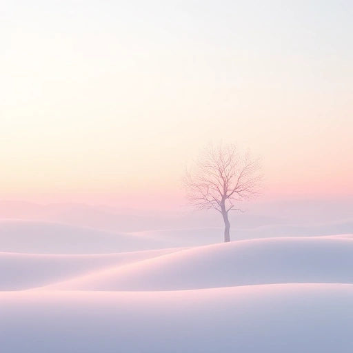 A serene digital landscape with soft glowing horizons, gentle pastel skies, and a minimalist abstract tree silhouette made of light particles, evoking calm and digital harmony, suitable for a high-resolution screen wallpaper