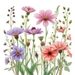 A detailed botanical illustration of various types of twilight flowers (tweichvata) in a natural setting, showing different species with their petals, leaves, and stems clearly visible, soft lighting suggesting dusk or dawn, scientific accuracy with artistic beauty, smallHQ style
