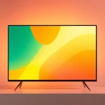 A vibrant, harmonious color palette displayed as soft, overlapping gradients in a minimalist TV screen frame, featuring warm amber, deep teal, golden yellow, and muted rose tones blending smoothly like light on glass, evoking the perfect television viewing experience — no text, no logos, no UI elements, just pure color and light