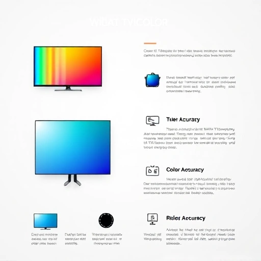A clean, modern infographic-style illustration explaining TVicolor technology, featuring vibrant color spectrums, sleek television icons, and clear text labels about color accuracy and display features, all arranged in a professional layout with a light background