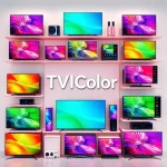 A vibrant and modern collection of televisions showcasing diverse designs, colors, and screen content, arranged in a sleek, organized display with the brand name 'TVIColor' prominently featured in elegant typography, set against a clean, minimalist background with soft lighting to highlight product details