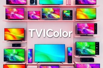 A vibrant and modern collection of televisions showcasing diverse designs, colors, and screen content, arranged in a sleek, organized display with the brand name 'TVIColor' prominently featured in elegant typography, set against a clean, minimalist background with soft lighting to highlight product details