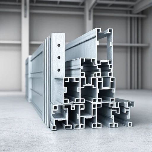 A detailed illustration of metal profiles used for mounting partitions, showing a set of interlocking metal studs, brackets, and connectors in a clean, industrial setting, with a focus on the texture and geometry of the metal, no people or text