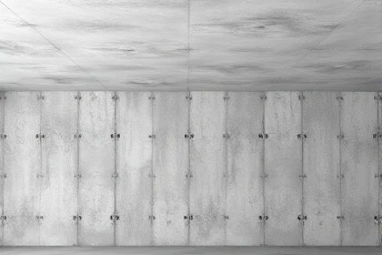 A realistic interior view of a reinforced concrete slab used as a floor or ceiling in a room, showing the concrete surface with visible steel reinforcement bars embedded, subtle lighting highlighting the texture, no text, letters, numbers, people, or furniture, a clean architectural perspective