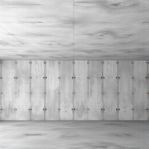 A realistic interior view of a reinforced concrete slab used as a floor or ceiling in a room, showing the concrete surface with visible steel reinforcement bars embedded, subtle lighting highlighting the texture, no text, letters, numbers, people, or furniture, a clean architectural perspective